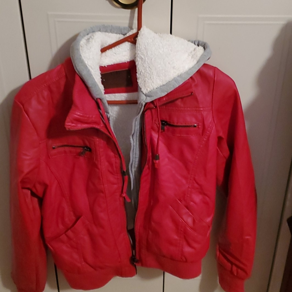 Red faux leather jacket